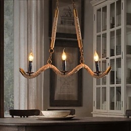 Lustre vintage en corde de chanvre et fer forgé