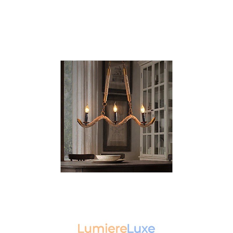 Lustre vintage en corde de chanvre et fer forgé