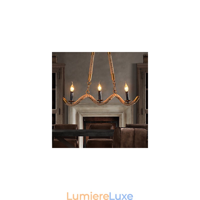 Lustre vintage en corde de chanvre et fer forgé