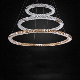 Lampes suspendues en cristal K9 ambré et transparent, éclairage avec 3 anneaux