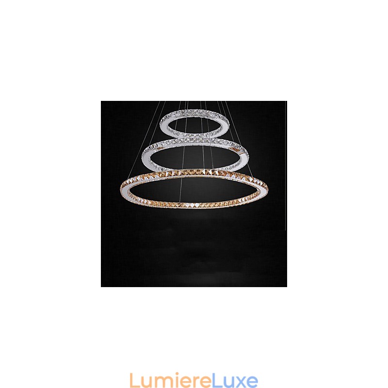 Lampes suspendues en cristal K9 ambré et transparent, éclairage avec 3 anneaux