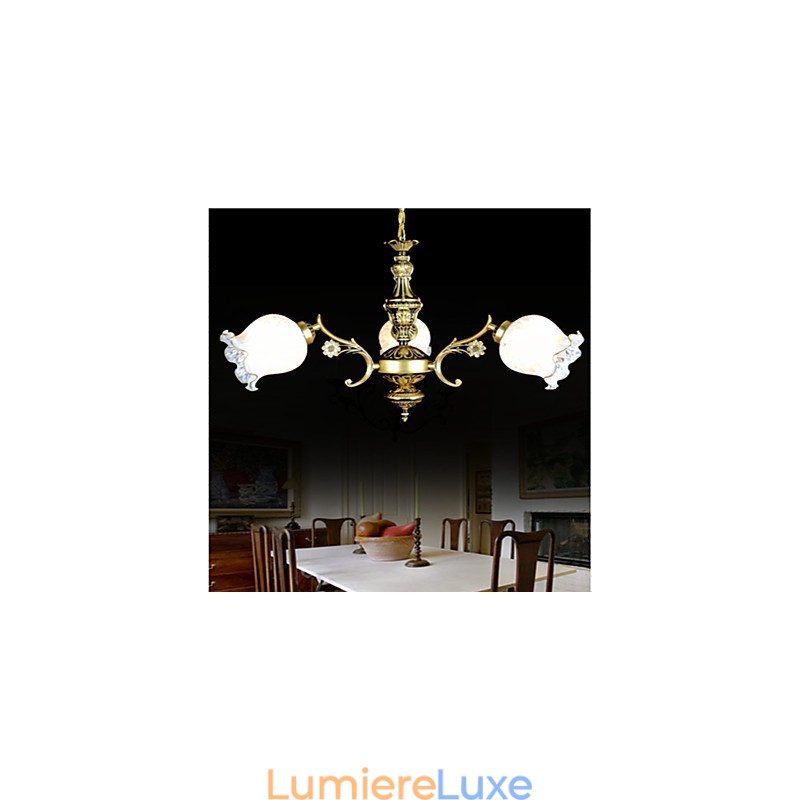 Lustre en bronze à trois lumières de style rétro européen classique