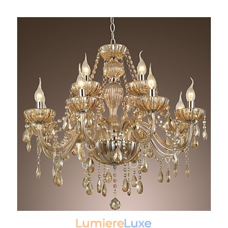 Lustre en cristal de luxe moderne à 2 niveaux, 12 lumières Lustre en cristal de luxe moderne à 2 niveaux, 12 lumières