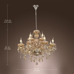 Lustre en cristal de luxe moderne à 2 niveaux, 12 lumières