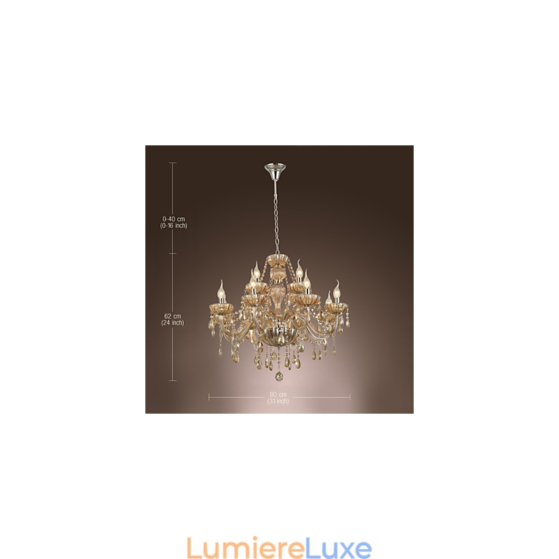 Lustre en cristal de luxe moderne à 2 niveaux, 12 lumières