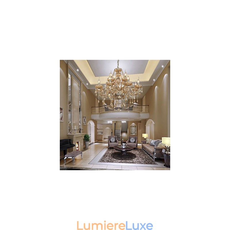 Lustre en cristal de luxe moderne à 2 niveaux, 12 lumières