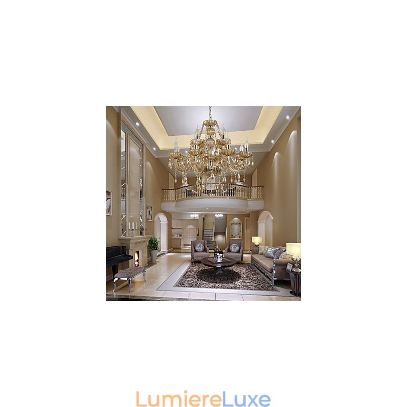 Lustre en cristal de luxe moderne à 2 niveaux, 12 lumières