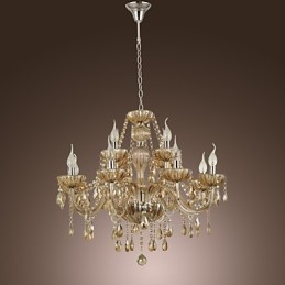 Lustre en cristal de luxe moderne à 2 niveaux, 12 lumières