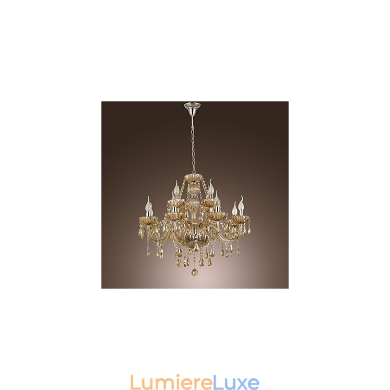 Lustre en cristal de luxe moderne à 2 niveaux, 12 lumières