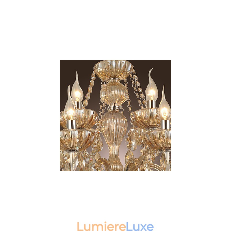Lustre en cristal de luxe moderne à 2 niveaux, 12 lumières