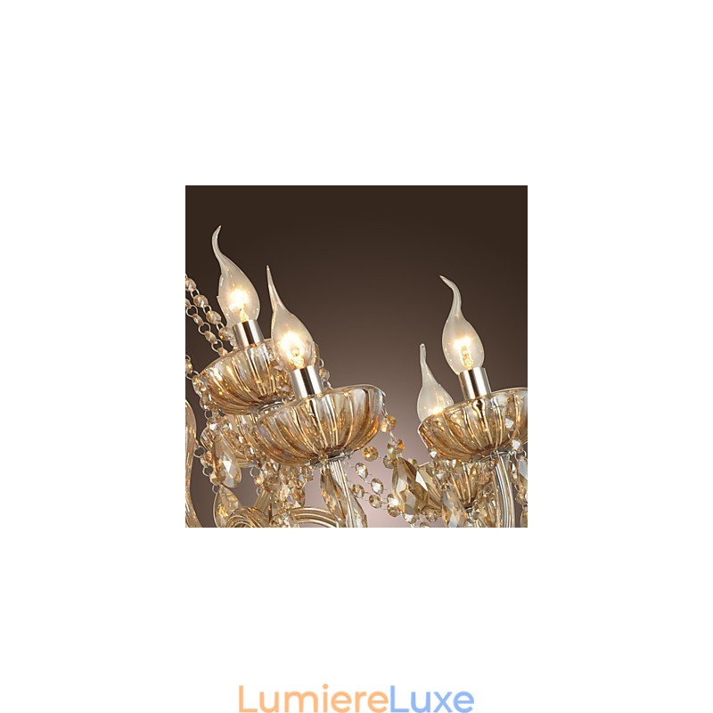 Lustre en cristal de luxe moderne à 2 niveaux, 12 lumières
