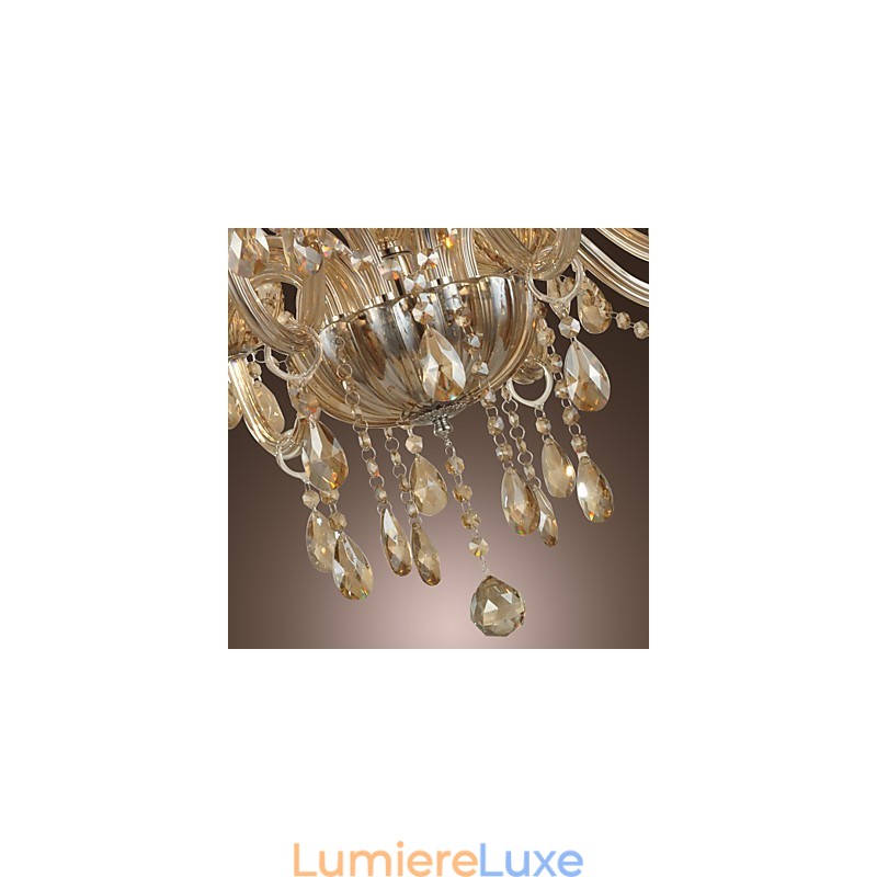 Lustre en cristal de luxe moderne à 2 niveaux, 12 lumières