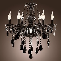 Lustre moderne en cristal noir à 6 lumières