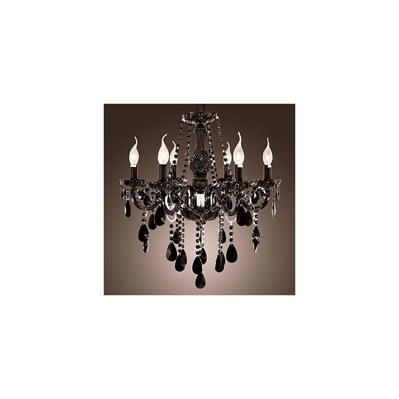 Lustre moderne en cristal noir à 6 lumières