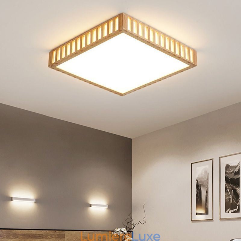 Plafonnier japonais carré en bois