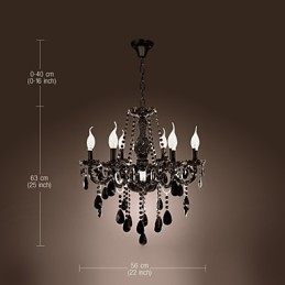 Lustre moderne en cristal noir à 6 lumières