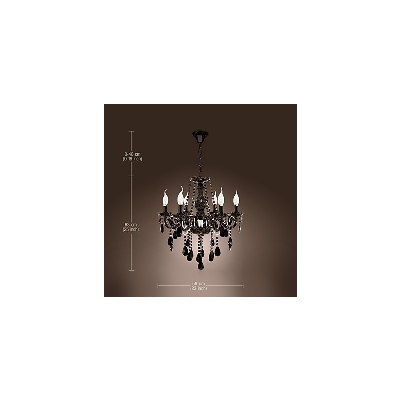Lustre moderne en cristal noir à 6 lumières