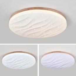 Plafonnier japonais en bois et acrylique, forme ronde et ondulée