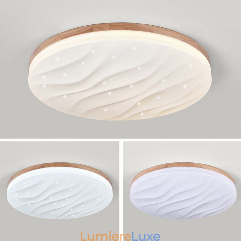 Plafonnier japonais en bois et acrylique, forme ronde et ondulée