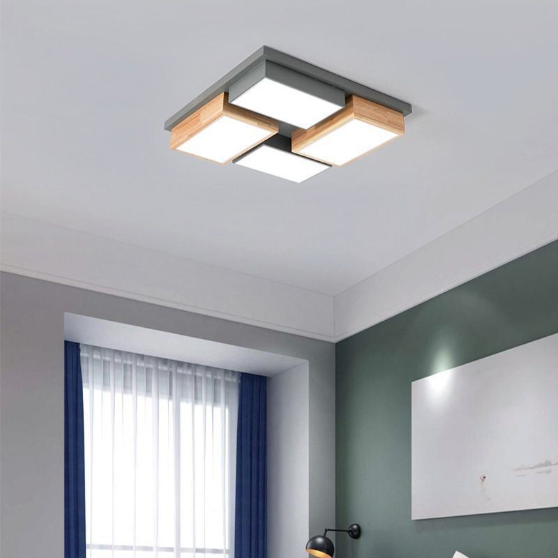 Plafonnier moderne en bois géométrique