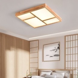 Plafonnier japonais en acrylique et bois géométrique