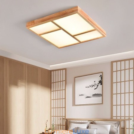 Plafonnier japonais en acrylique et bois géométrique Plafonnier japonais en acrylique et bois géométrique