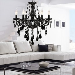 Lustre moderne en cristal noir à 6 lumières