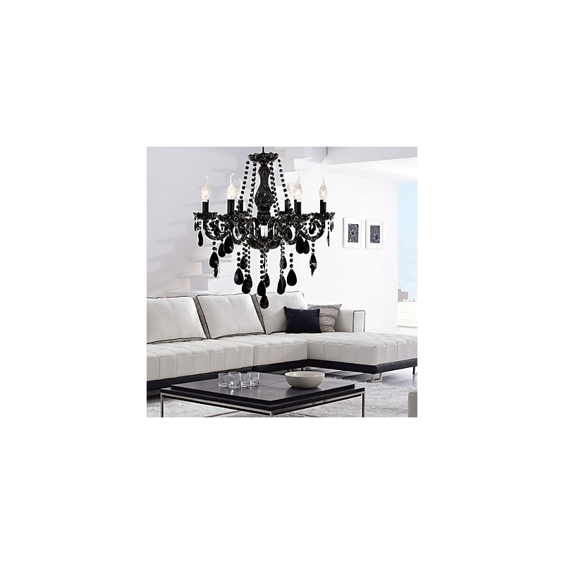 Lustre moderne en cristal noir à 6 lumières