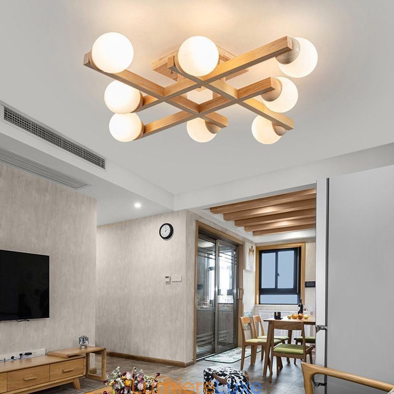 Plafonnier en bois japonais Lampe de plafond moléculaire Magic Bean
