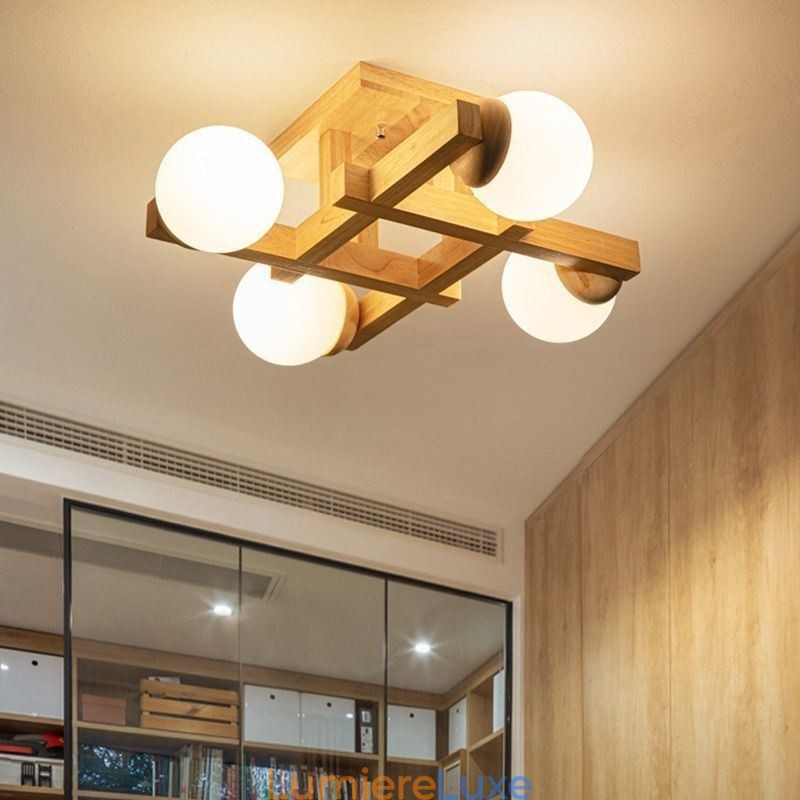 Plafonnier en bois japonais Lampe de plafond moléculaire Magic Bean