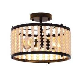 Plafonnier à 3 lampes en perles de bois pour hall d'entrée