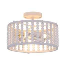 Plafonnier à 3 lampes en perles de bois pour hall d'entrée