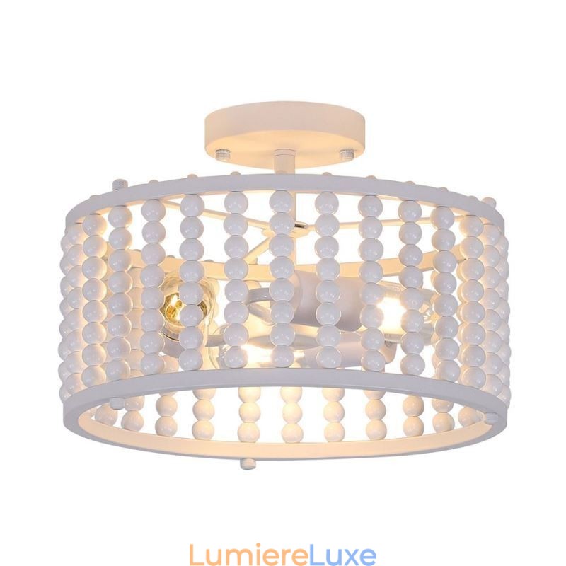 Plafonnier à 3 lampes en perles de bois pour hall d'entrée