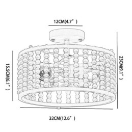 Plafonnier à 3 lampes en perles de bois pour hall d'entrée