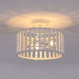 Plafonnier à 3 lampes en perles de bois pour hall d'entrée
