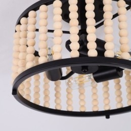 Plafonnier à 3 lampes en perles de bois pour hall d'entrée