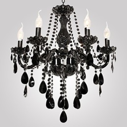 Lustre moderne en cristal noir à 6 lumières