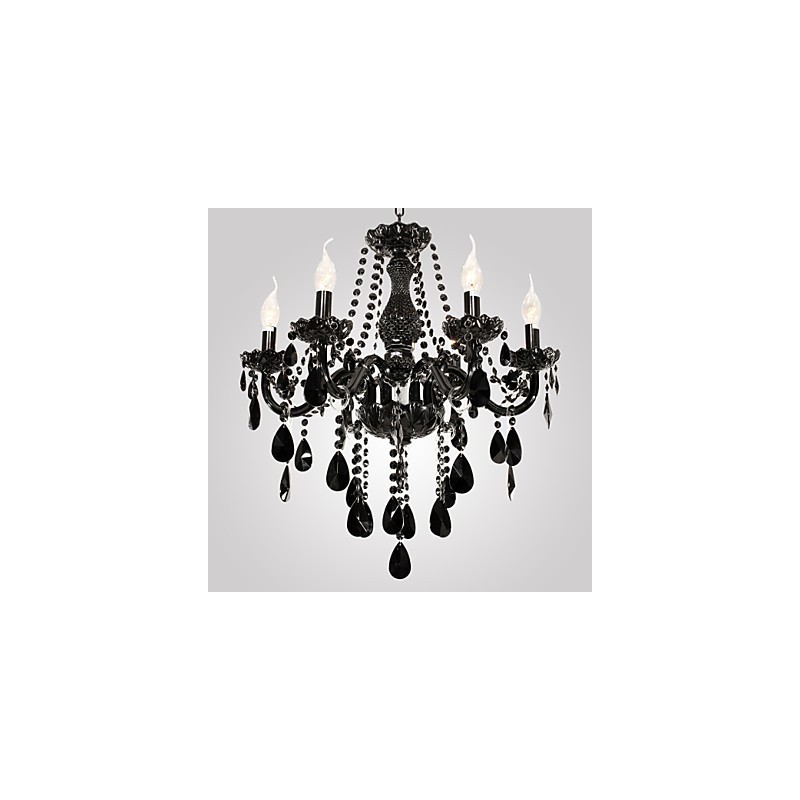 Lustre moderne en cristal noir à 6 lumières