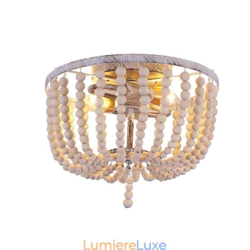 Plafonnier encastré à 3 lumières avec perles en bois de style ferme