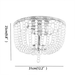 Plafonnier encastré à 3 lumières avec perles en bois de style ferme
