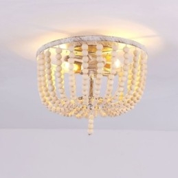 Plafonnier encastré à 3 lumières avec perles en bois de style ferme
