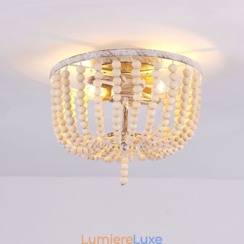 Plafonnier encastré à 3 lumières avec perles en bois de style ferme
