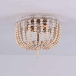 Plafonnier encastré à 3 lumières avec perles en bois de style ferme