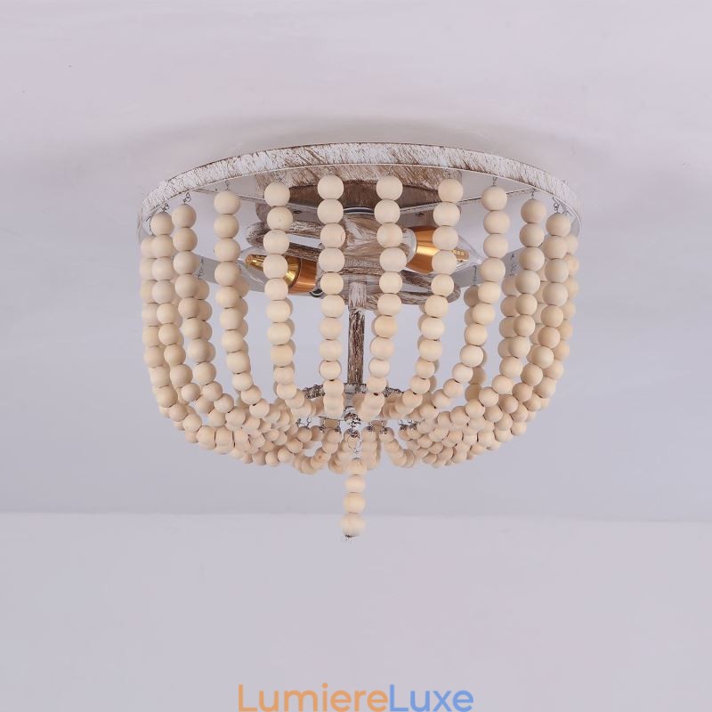 Plafonnier encastré à 3 lumières avec perles en bois de style ferme