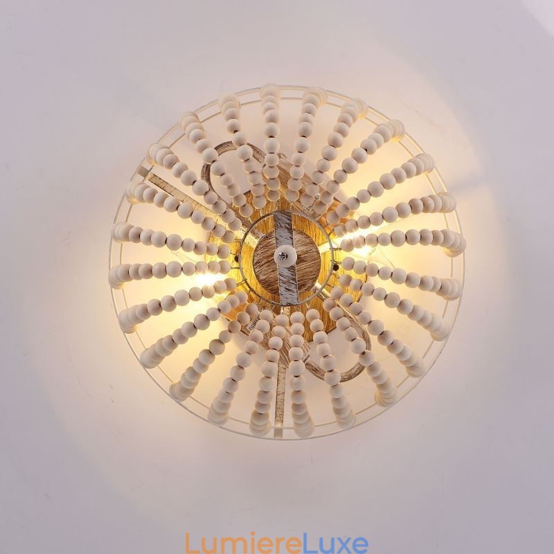 Plafonnier encastré à 3 lumières avec perles en bois de style ferme