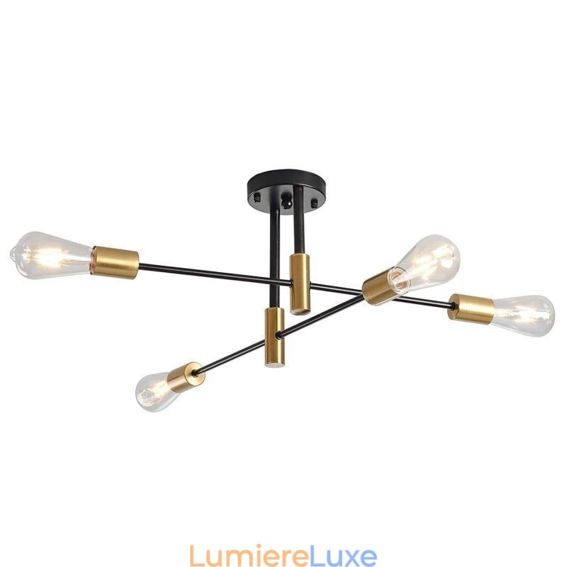 Lustre Spoutnik noir à 4 lumières, plafonnier semi-encastré du milieu du siècle