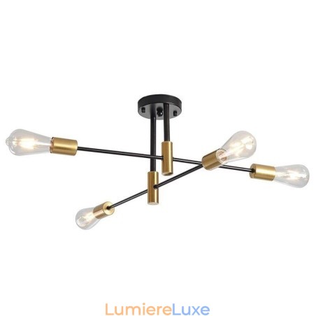 Lustre Spoutnik noir à 4 lumières, plafonnier semi-encastré du milieu du siècle