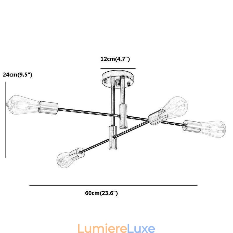 Lustre Spoutnik noir à 4 lumières, plafonnier semi-encastré du milieu du siècle