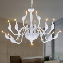 Lustre moderne en acier inoxydable à 18 lumières en forme de cygne, luminaire G4, finition blanche
