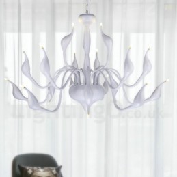 Lustre moderne en acier inoxydable à 18 lumières en forme de cygne, luminaire G4, finition blanche